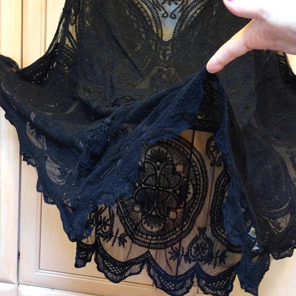 💥Black Stretchy Cotton Lace Batwing Top/ Swim Cover / Cover Up - Picture 10 of 16